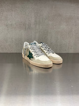 Golden Goose - Ball Star uomo in pelle e rete bianca con stella verde e talloncino argento
