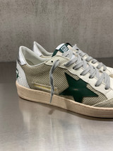 Golden Goose - Ball Star uomo in pelle e rete bianca con stella verde e talloncino argento