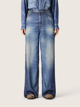 Golden Goose - Jeans boyfriend da donna in denim blu con stampa archive