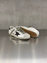 Golden Goose - Super-Star donna in pelle bianca con stella e talloncino in glitter testa di moro