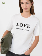 Max Mara Weekend - T-shirt in jersey di cotone bianco con scritta di paillettes nera
