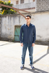 Xacus - Camicia Collo Francese Tinta Unita Twill blu