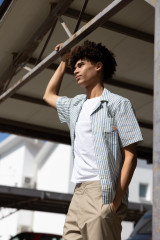 Carhartt - Camicia uomo Seersucker in  poliestere e cotone a riche blu