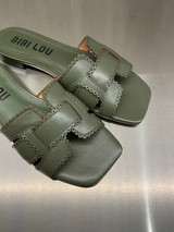 Bibi Lou - Ciabattina bassa in pelle verde militare