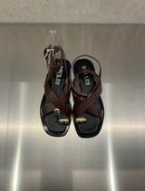 Bibi Lou - Sandalo infradito basso in pelle marrone con dettaglio oro