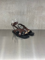 Bibi Lou - Sandalo infradito basso in pelle marrone con dettaglio oro