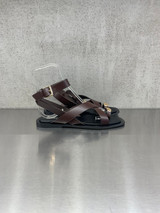 Bibi Lou - Sandalo infradito basso in pelle marrone con dettaglio oro