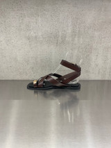 Bibi Lou - Sandalo infradito basso in pelle marrone con dettaglio oro