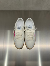 4B12 - Sneakers PLAY.NEW - D2000 in pelle bianca con talloncino argento glitterato e logo fuxia glitter