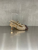 Chantal - Slingback in pelle intrecciata platino con punta tonda marrone