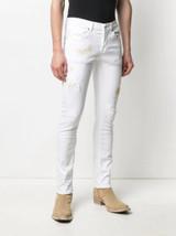 DONDUP - JEANS 'GEORGE'  SKINNY IN DENIM STRETCH BIANCO CON EFFETTO STAINED