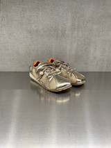 Loafer - Sneakers in pelle e tessuto con punta squadrata oro e tortora