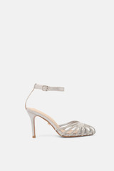 Twenty Fourhaitch - Sandalo a gabbia con dettagli gioiello e tacco stiletto argento