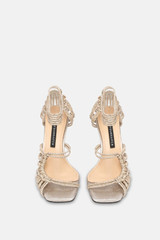 Twenty Fourhaitch - Sandalo con trim gioiello intrecciati e tacco alto oro