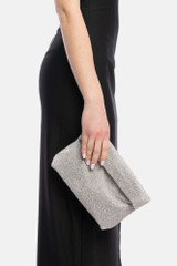 Twenty Fourhaitch - Mini pochette in maglia strass argento con chiusura a calamita