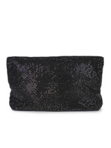 Twenty Fourhaitch - Mini pochette in maglia strass nera con chiusura a calamita