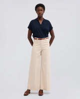 Aspesi - Maglia donna scollo a V con colletto in puro cotone blu navy