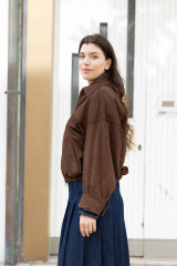 Bully - Giacca bomber in suede traforata cacao