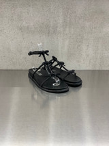 Bibi Lou - Sandalo basso in pelle con fiocchi e  micro strass nero
