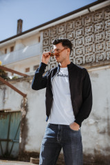 Gran Sasso - Giubbino in cotone organico e alcantara blu