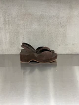 Roberto Del Carlo - Sandalo zeppa in pelle scamosciata caffè