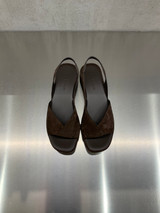 Roberto Del Carlo - Sandalo zeppa in pelle scamosciata caffè