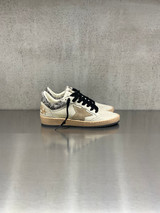 Golden Goose - Ball Star donna in pelle crema con stella tortora e talloncino in cavallino leo zebrato