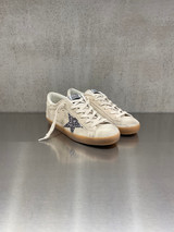 Golden Goose - Super-Star donna in suede grigio ghiaccio con stella glitterata antracite