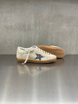Golden Goose - Super-Star donna in suede grigio ghiaccio con stella glitterata antracite