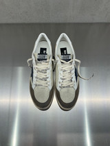 Golden Goose - Ball Star uomo in pelle beige con stella in suede blu e talloncino in pelle bianca