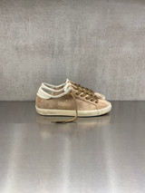 Golden Goose - Super-Star donna in suede tabacco con stella traforata e talloncino in pelle crema