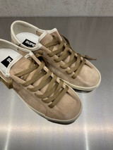 Golden Goose - Super-Star donna in suede tabacco con stella traforata e talloncino in pelle crema