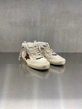 Golden Goose - Mid Star donna in suede perla con stella in pelle burgundy e inserti con ricami e perle