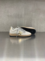 Golden Goose - Ball Star donna in pelle bianca con stella e talloncino in pelle laminata oro