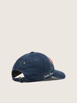 Golden Goose - Cappellino da baseball di colore blu jeans con patch "Golden" in spugna di colore rosso e bianco