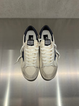 Golden Goose - Stardan uomo in rete panna e suede beige con stella e talloncino in pelle blu