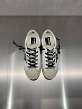 Golden Goose - Super-Star donna in pelle bianca con stella in glitter antracite e talloncino in glitter oro