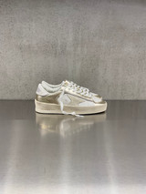 Golden Goose - Stardan donna in pelle bianca e laminata platino con stella in suede panna
