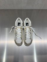 Golden Goose - Stardan donna in pelle bianca e laminata platino con stella in suede panna