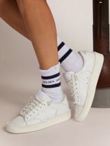 Golden Goose - Calzini in cotone con finiture distressed, stripes blu e logo