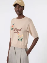 Max Mara Weekend - Maglia Fiacre a maniche corte in filato di cotone con ricami sabbia