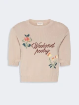 Max Mara Weekend - Maglia Fiacre a maniche corte in filato di cotone con ricami sabbia