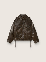 Golden Goose - Giacca da donna in nappa cerata color verde scuro a pannelli