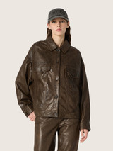Golden Goose - Giacca da donna in nappa cerata color verde scuro a pannelli