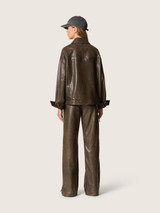 Golden Goose - Pantaloni da donna in nappa cerata color verde scuro a pannelli