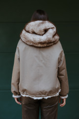 ully - Parka corto reversibile tortora con pelo sfumato marrone