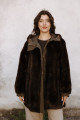 Bully - Parka con coulisse in vita reversibile militare ed eco pellicia cioccolato