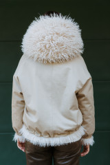 Bully - Parka corto reversibile sabbia e pelliccia effetto mongolia panna