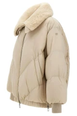 Duno - Piumino oversize esterno color crema con collo alto removibile in pelliccia sintetica