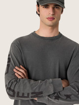 Golden Goose - T-shirt da uomo a maniche lunghe in cotone antracite con stampa
